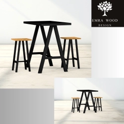 Zestaw Barowo - Jadalniany z Metalu , Blat Czarny Płyta MDF  Stół +2 Taborety Model  ZETS-32